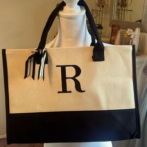 Mudpie R initial canvas tote